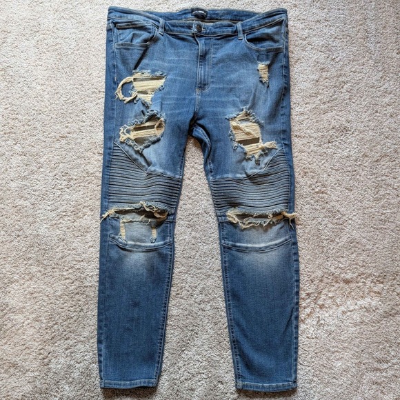 Fashion Nova Men Other - Fashion Nova Men Moto Jeans Mens 42 Blue Distressed